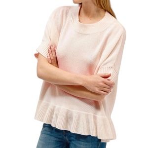 French Connection Ruffle Hem Short Sleeve Sweater Jumper Blush Pink Size Small